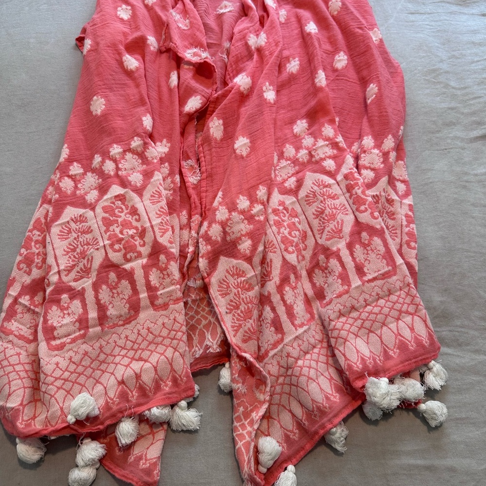 J. Crew Coral and White Textured Swim Coverup
